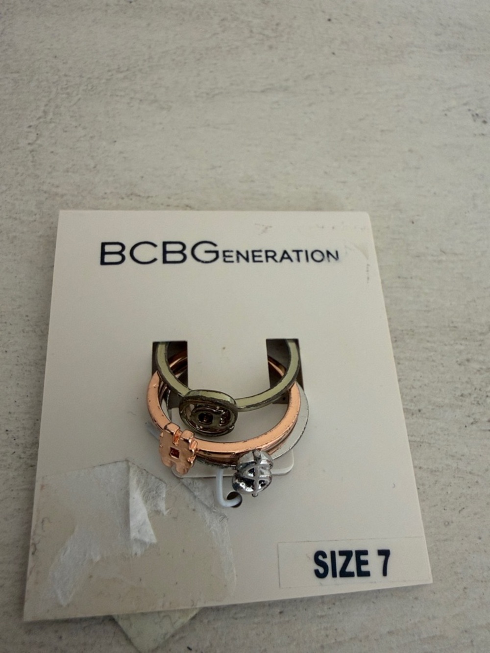 BCBGeneration rose gold, gold and silver stackable rings